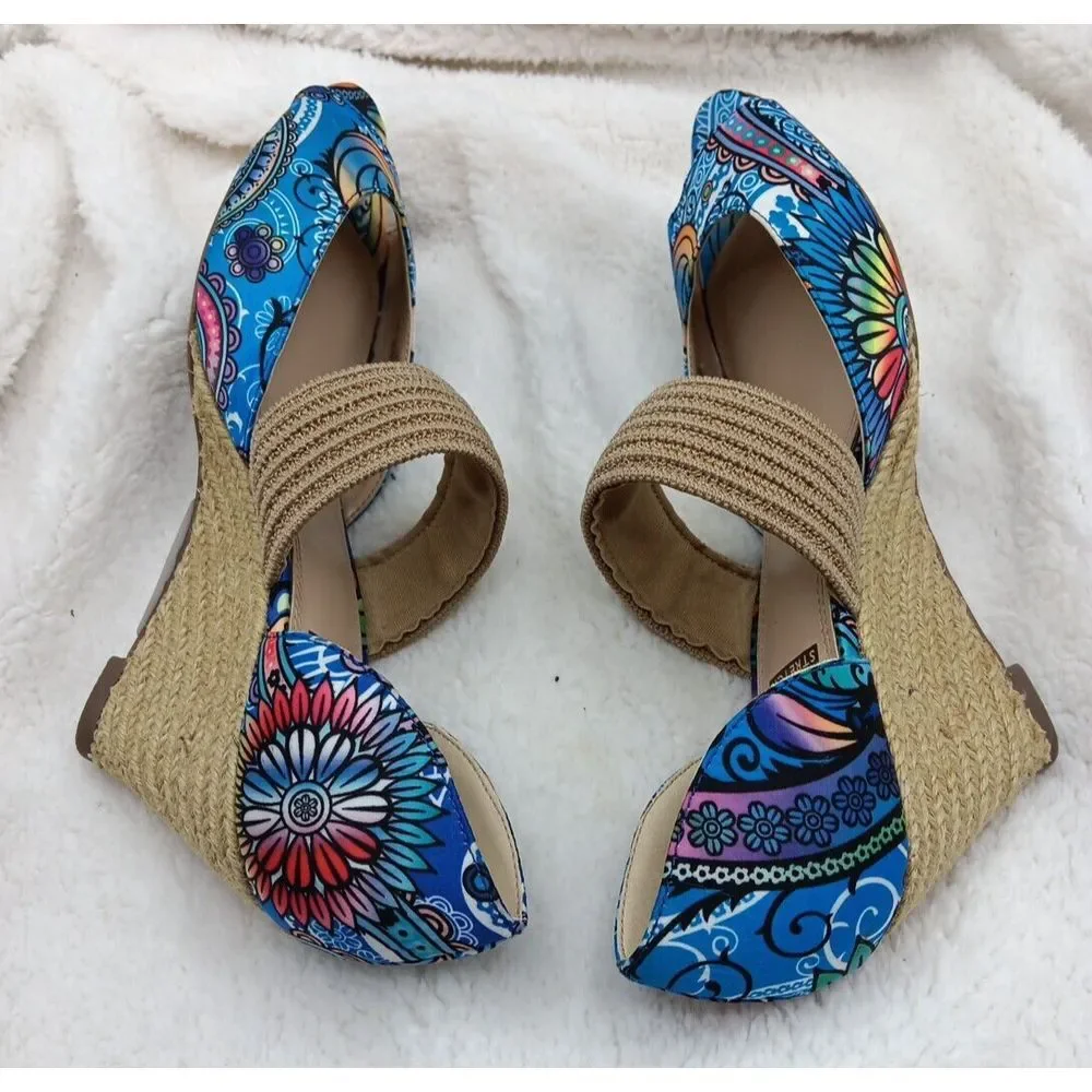 Impo Stretch Wedge Sandals Sz 7M‎ Paisley Floral Pattern
